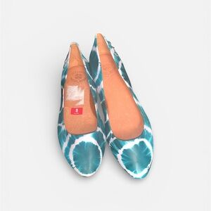 Lucky Brand Tie Dye Teal Blue/White Slip On Ballet Flats Sz 7.5